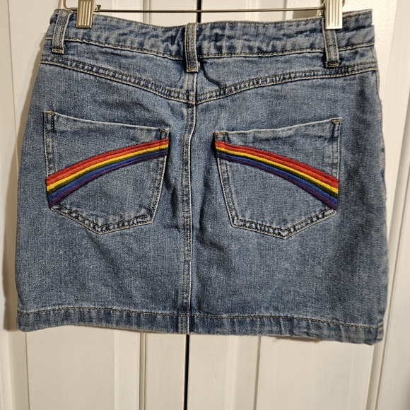 Forever 21 Denim Mini Skirt, Size Small, Rainbow Pocket Pride LGBTQ - Picture 3 of 9